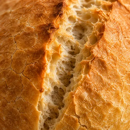 Close da casca do pão francês rachada no corte, dourada e crocante