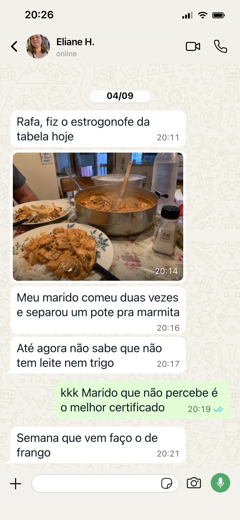Conversa de WhatsApp com Eliane H., de Londrina, PR