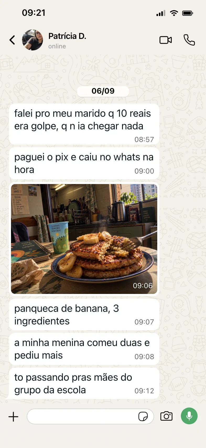Conversa de WhatsApp com Patrícia D., de Guarulhos, SP