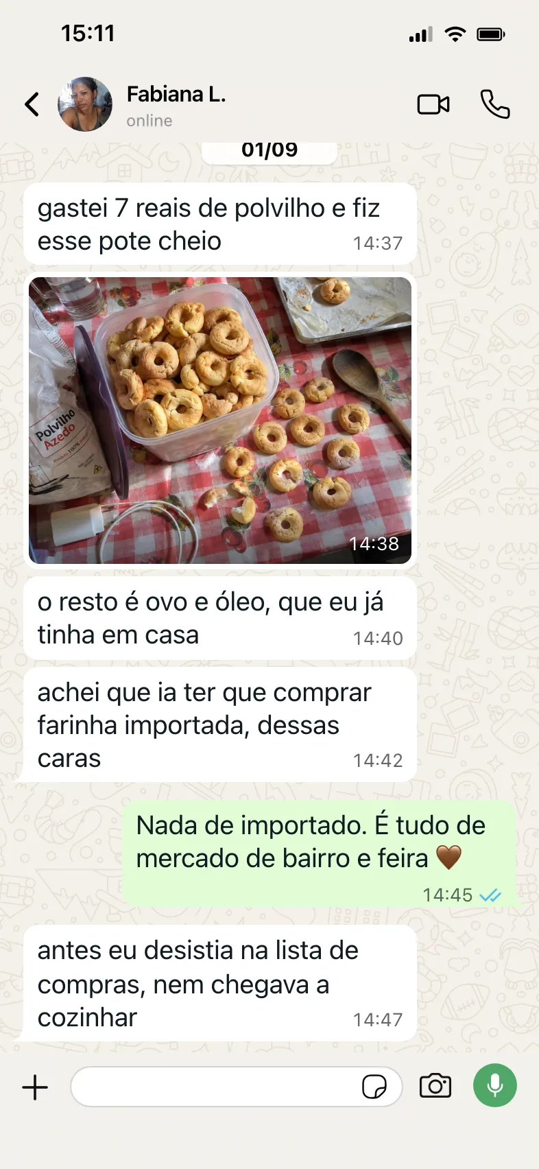 Conversa de WhatsApp com Fabiana L., de Ananindeua, PA