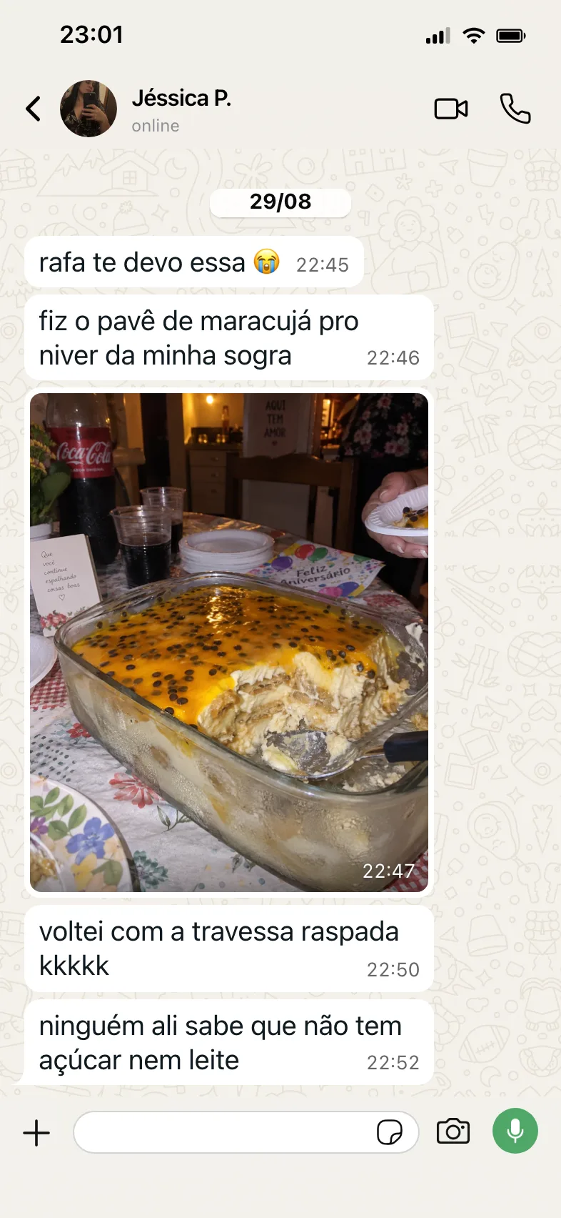 Conversa de WhatsApp com Jéssica P., de Cuiabá, MT