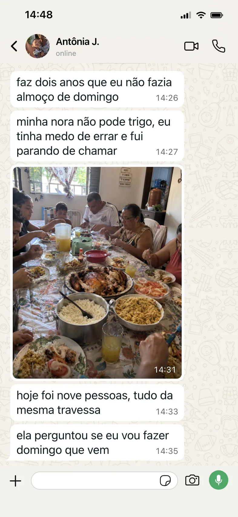 Conversa de WhatsApp com Antônia J., de Juazeiro do Norte, CE