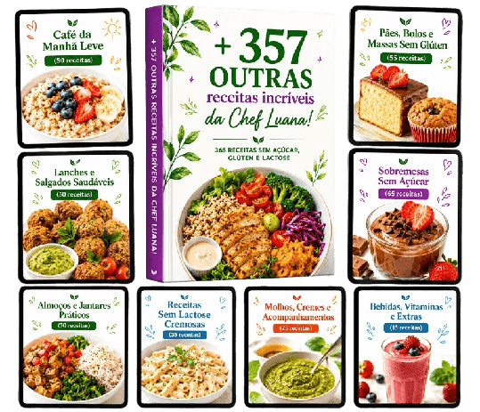Mosaico com prévia das 357 receitas extras da Rafa Menezes